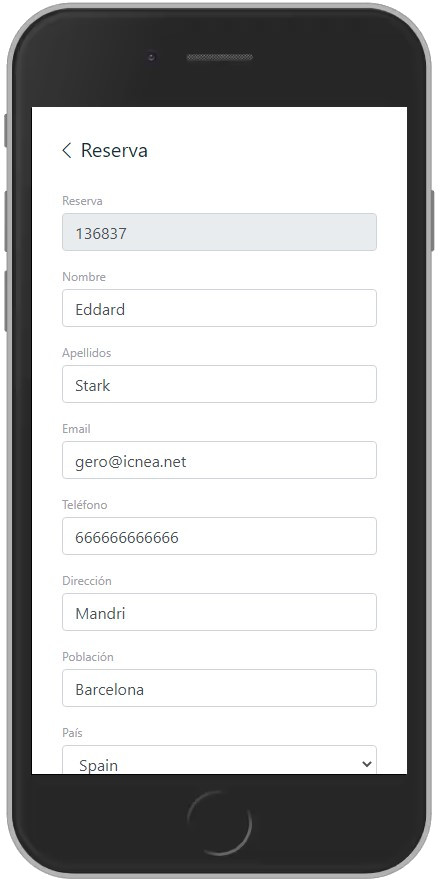 Mobile device displaying the booking details in the icnea app