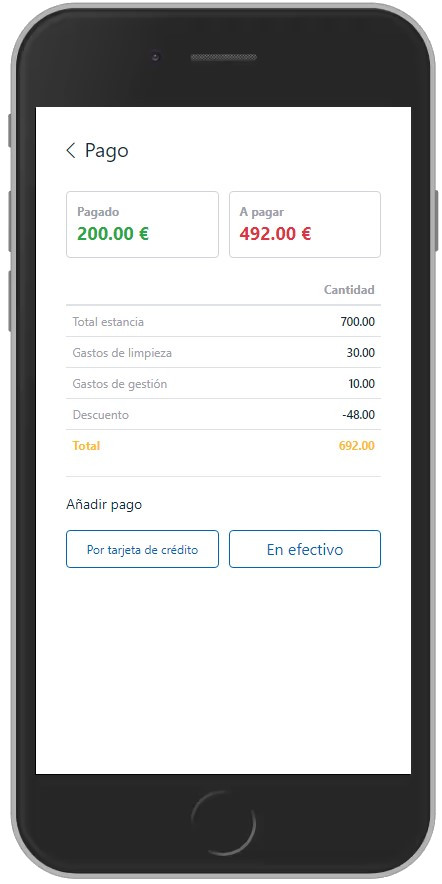 Mobile device where the payment information of the accommodation is shown